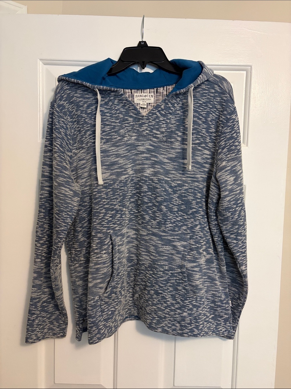 Hang Ten Blue Heathered Pullover Hoodie with Teal Lining